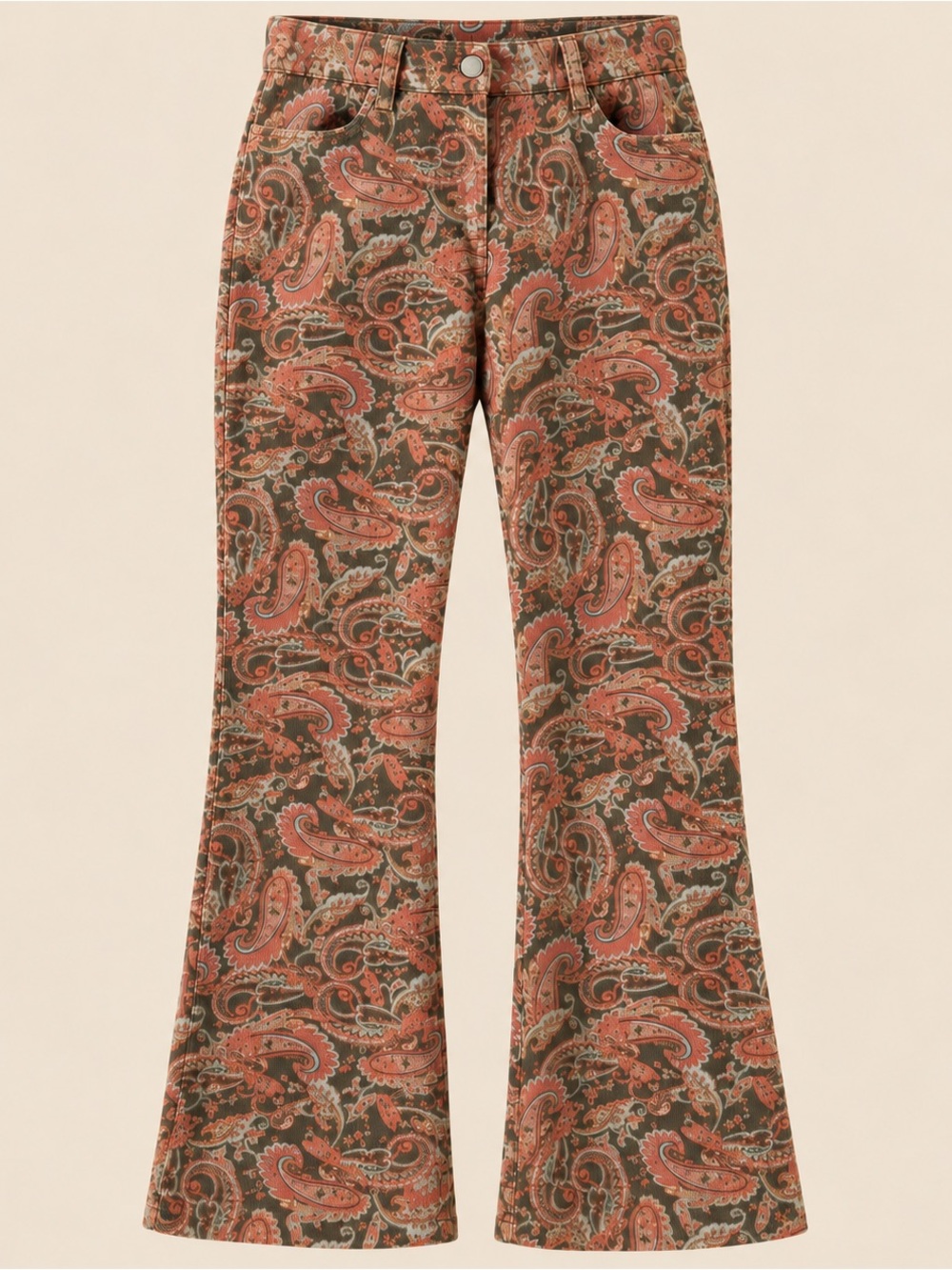 Y2K Paisley Mid Rise Cord Flares 12